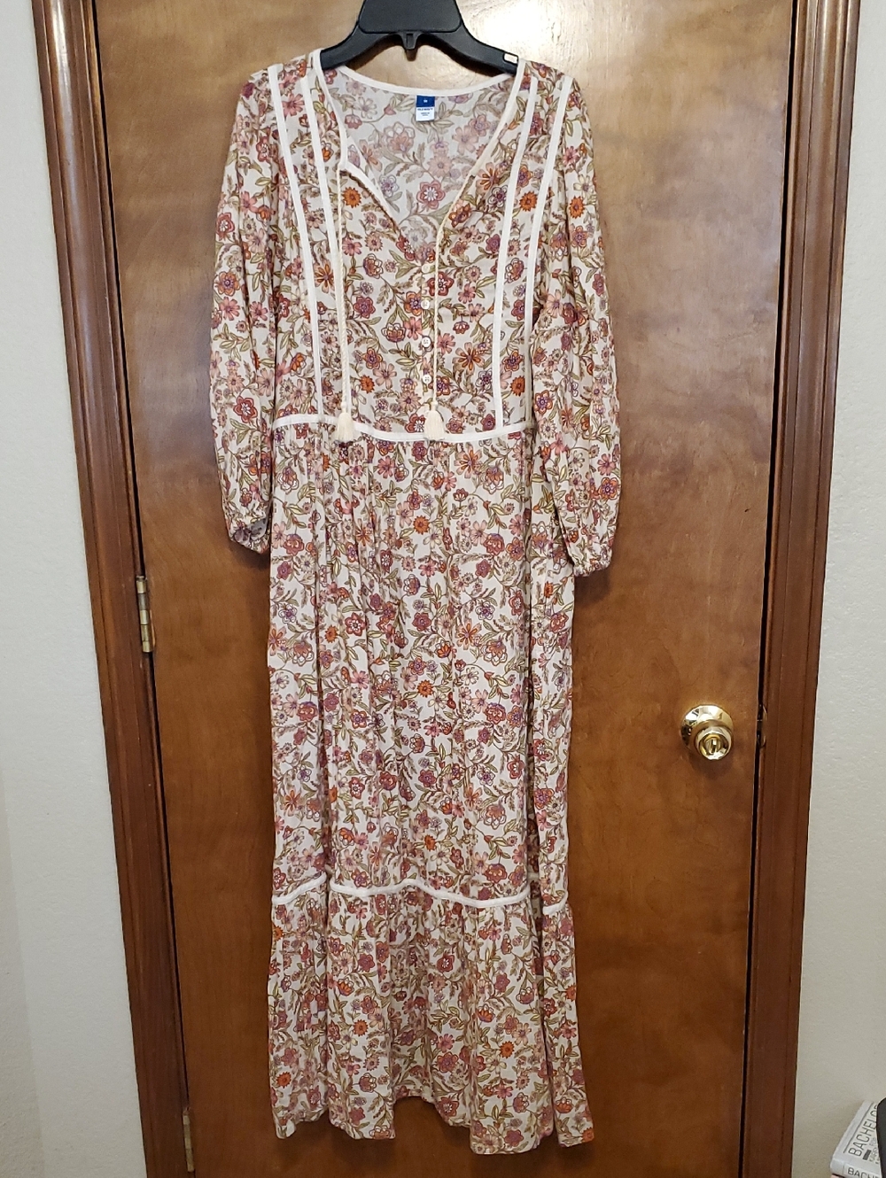 Old Navy Cream Maxi Dress with Pink and Rust Floral Print